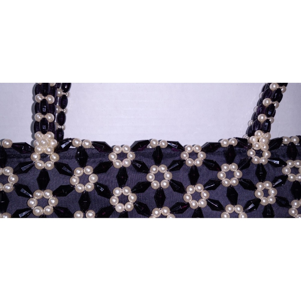 Black Beaded Pearl Flower Evening Bag - Picture 4 of 6